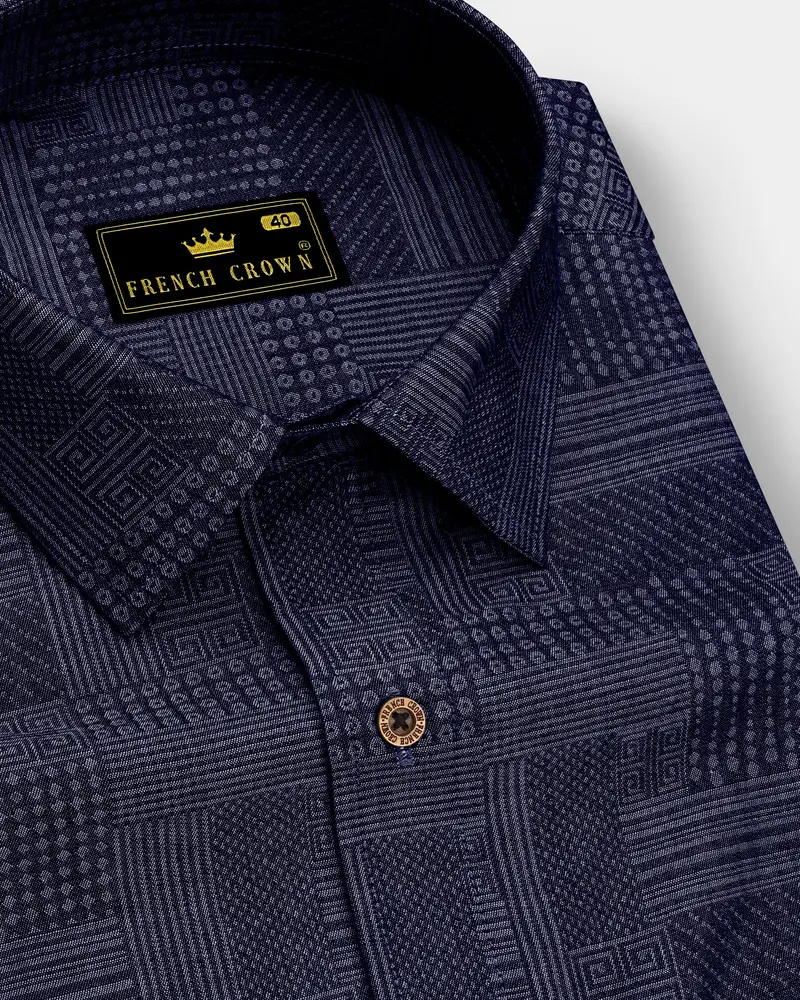 Denivell-Heritage Denim Blue Geometric Printed Super Soft Premium Cotton Casual Shirt 1