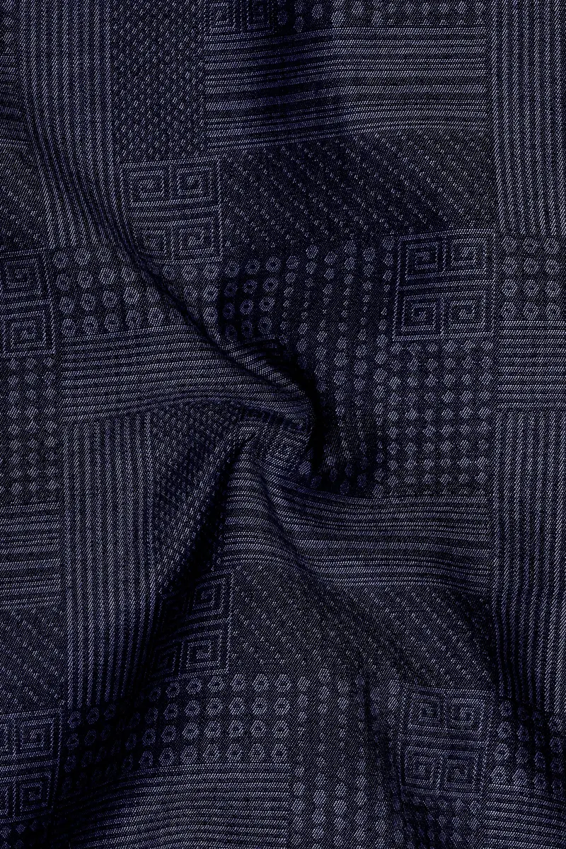 Denivell-Heritage Denim Blue Geometric Printed Super Soft Premium Cotton Casual Shirt 3