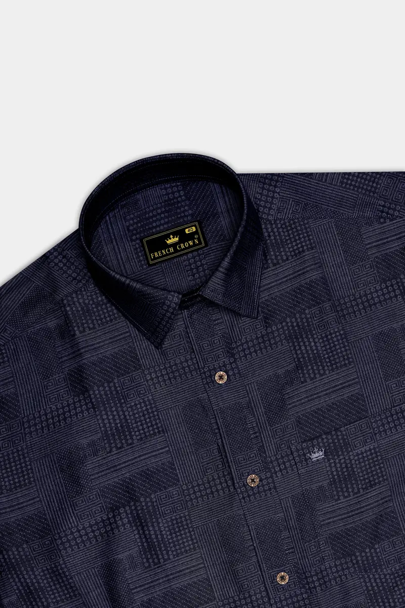 Denivell-Heritage Denim Blue Geometric Printed Super Soft Premium Cotton Casual Shirt 5