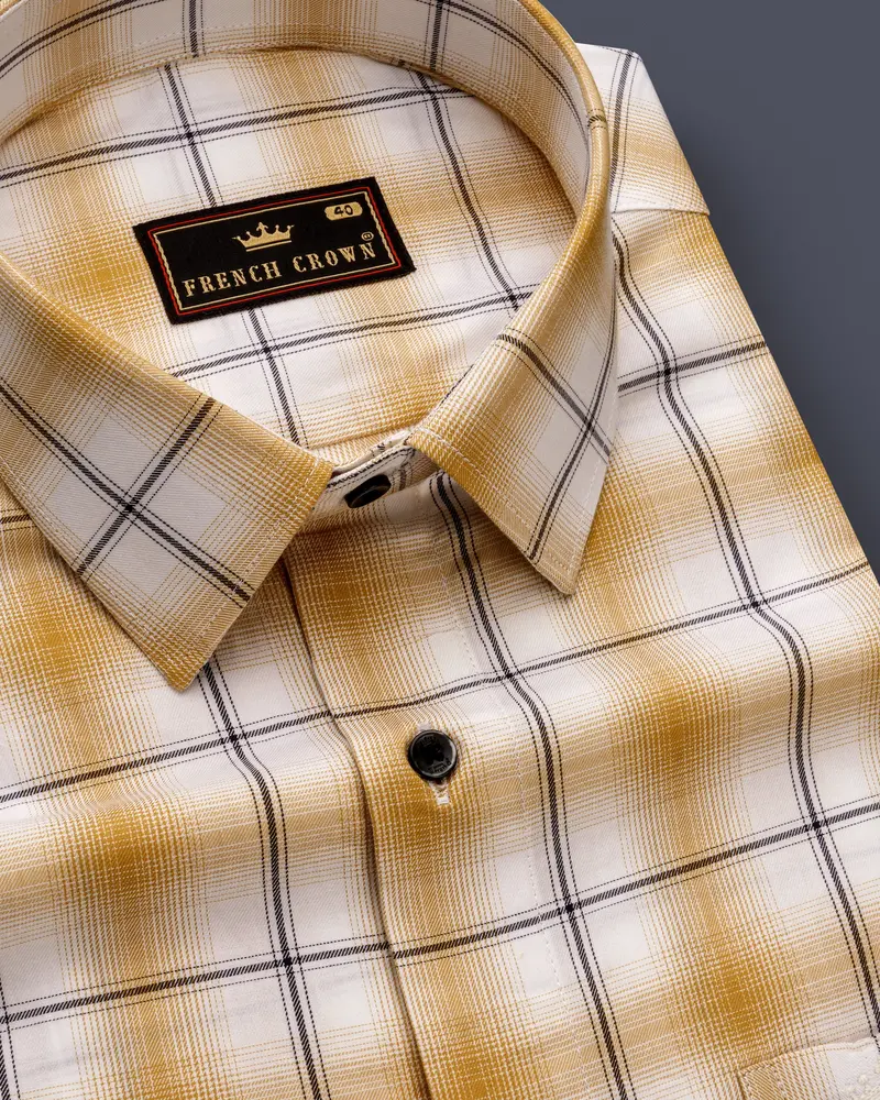 Desert Brown And White Twill Windowpane Premium Cotton Shirt 1