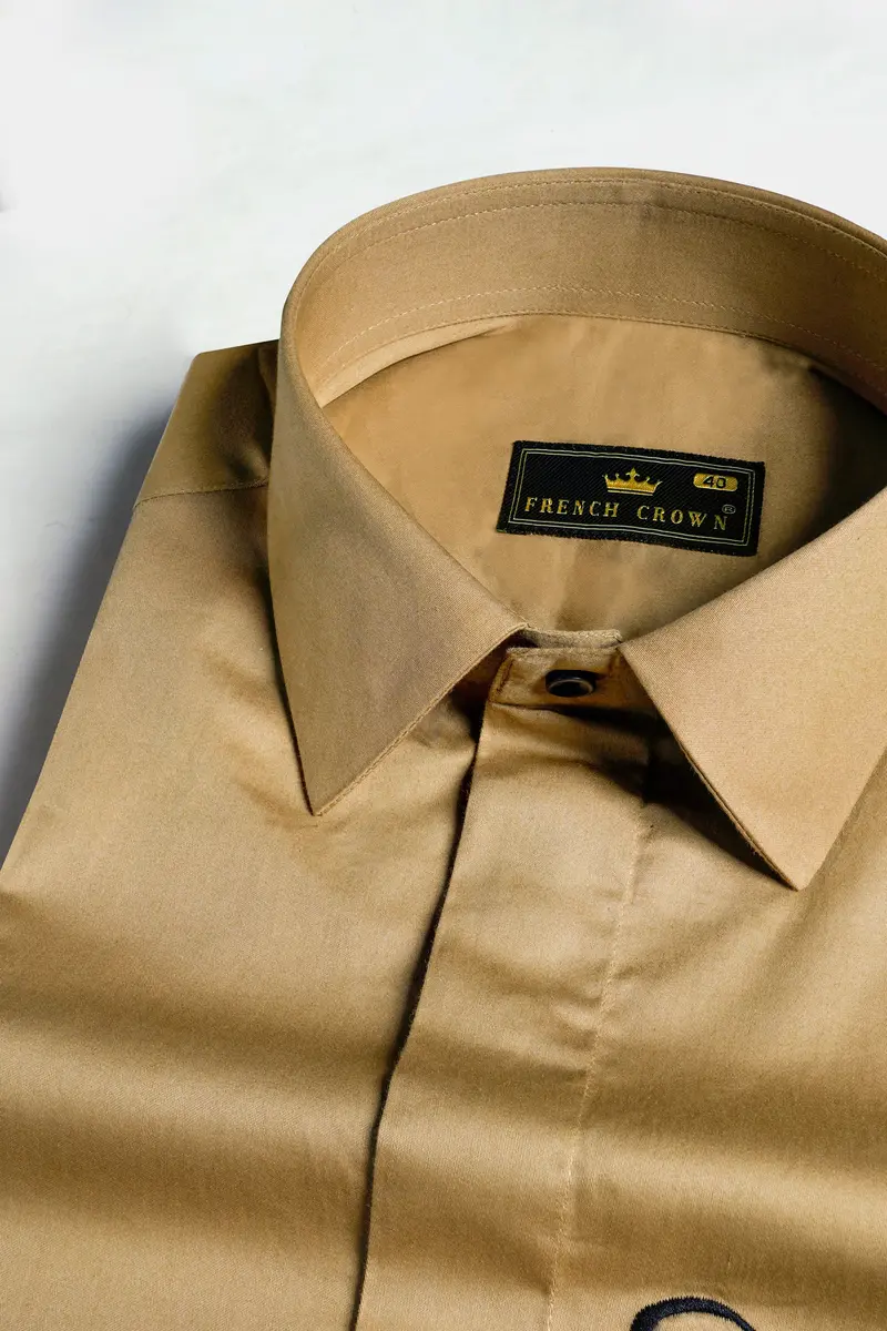 Desert Brown Sanskrit Embroidered Subtle Sheen Super Soft Premium Cotton Designer Shirt 4