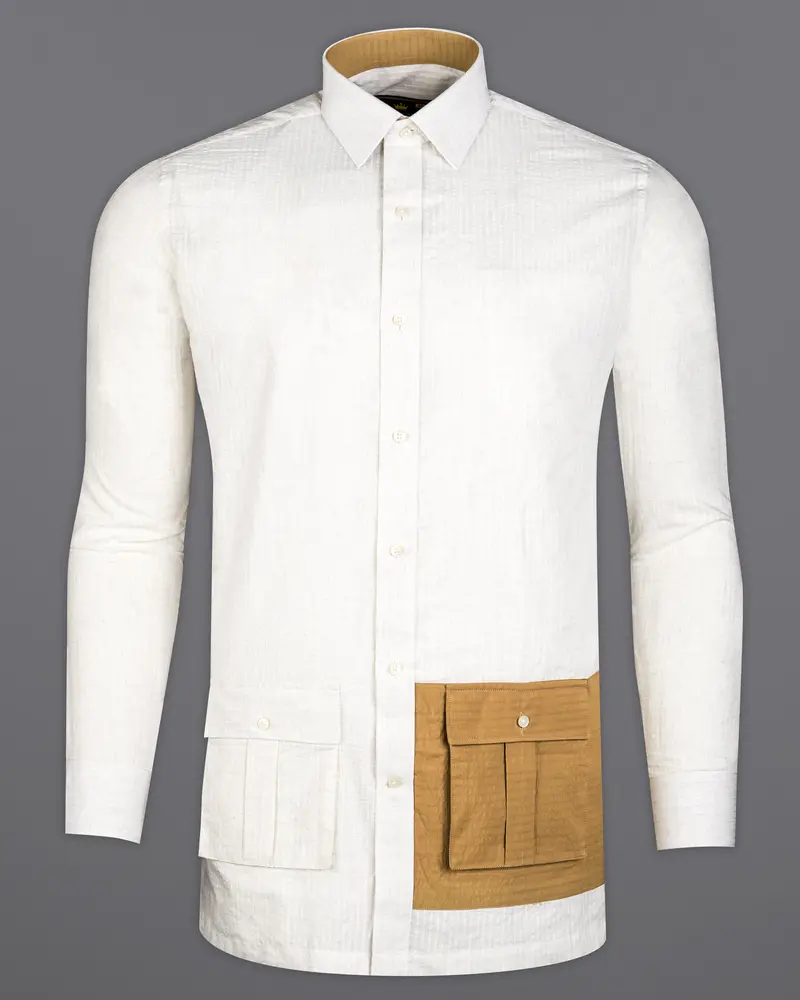 Desert Cream Subtle Striped Seersucker Designer Shirt 2