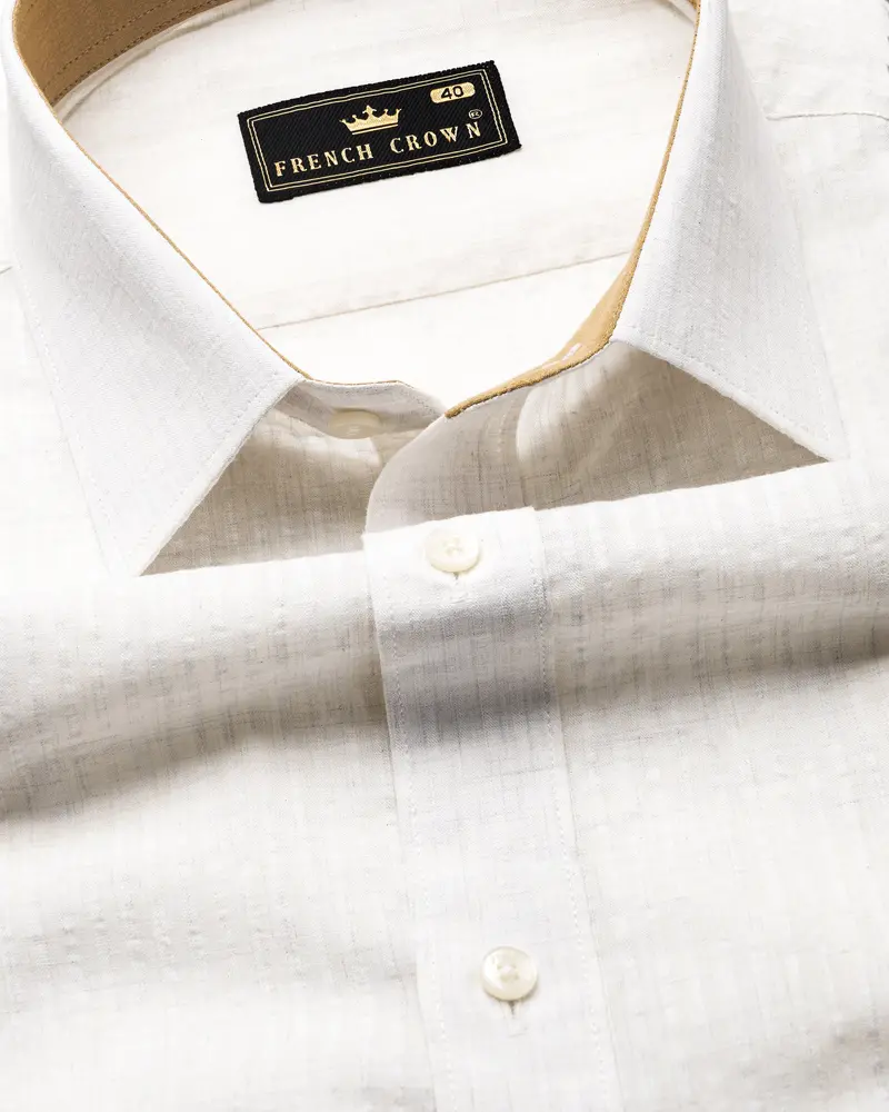 Desert Cream Subtle Striped Seersucker Designer Shirt 4