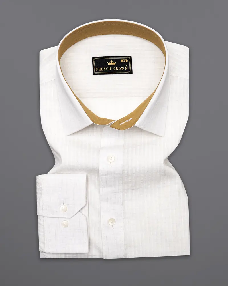 Desert Cream Subtle Striped Seersucker Designer Shirt 5