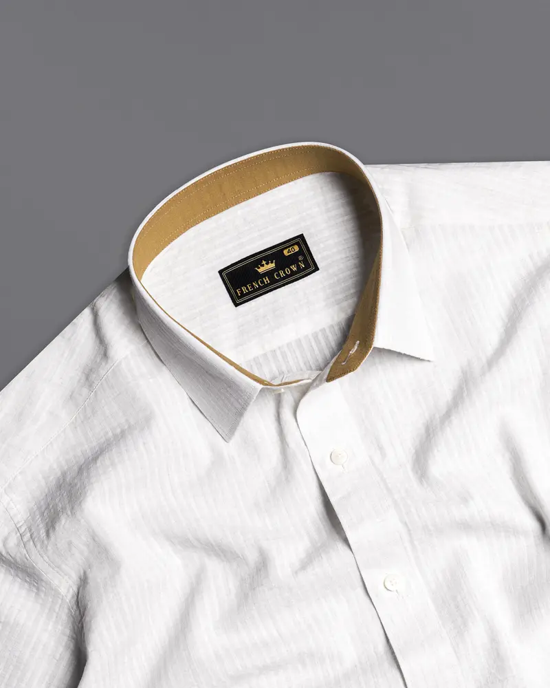 Desert Cream Subtle Striped Seersucker Designer Shirt 6