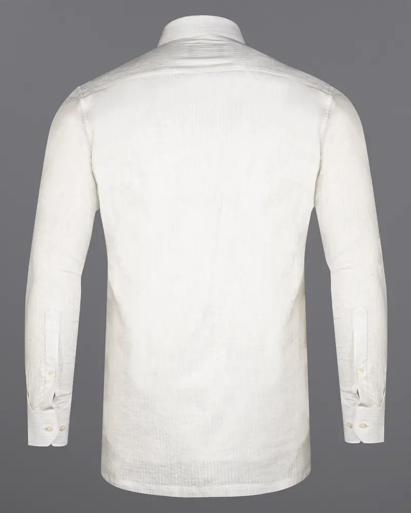 Desert Cream Subtle Striped Seersucker Designer Shirt 7
