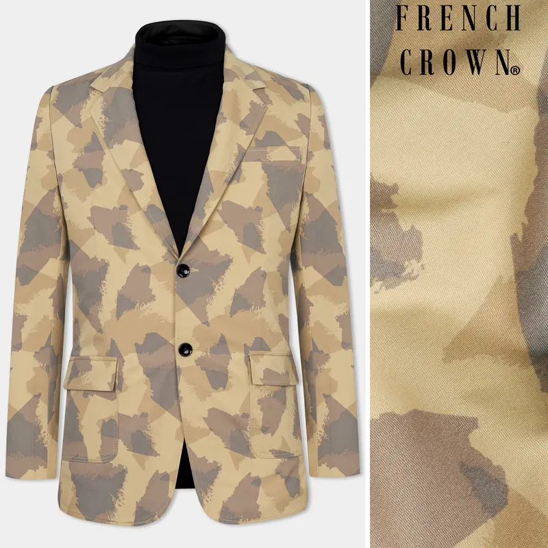 Desert Sand Beige And Sandrift Brown Premium Cotton Designer Blazer 1