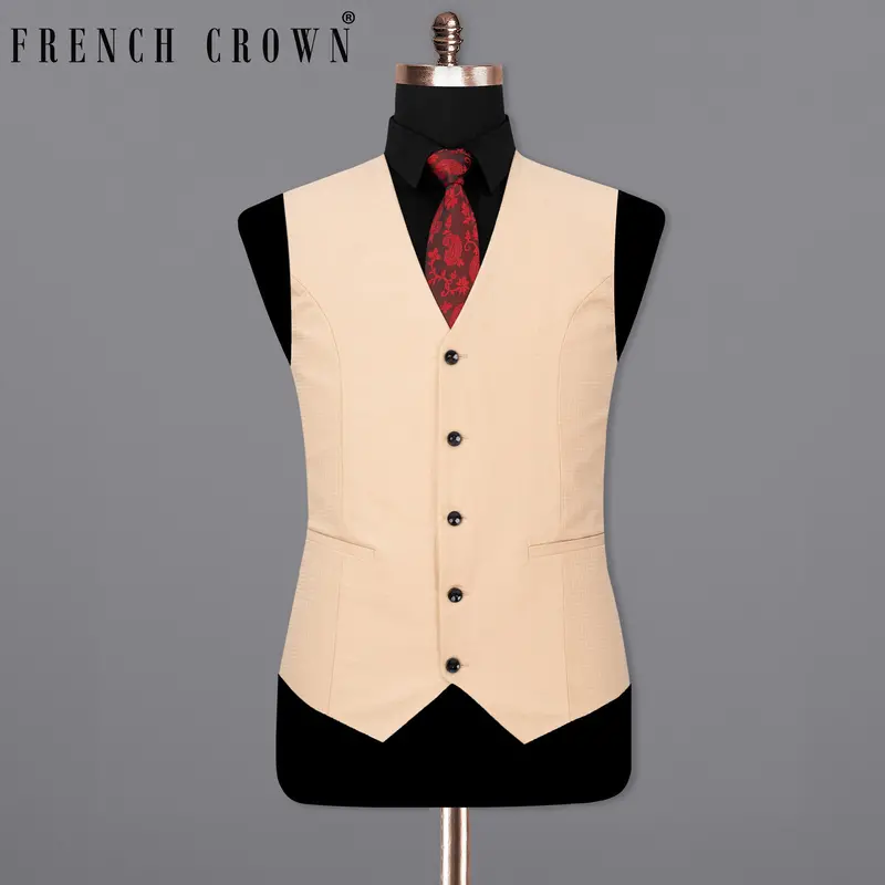 Desert Sand Cream Micro Checkered Waistcoat 1