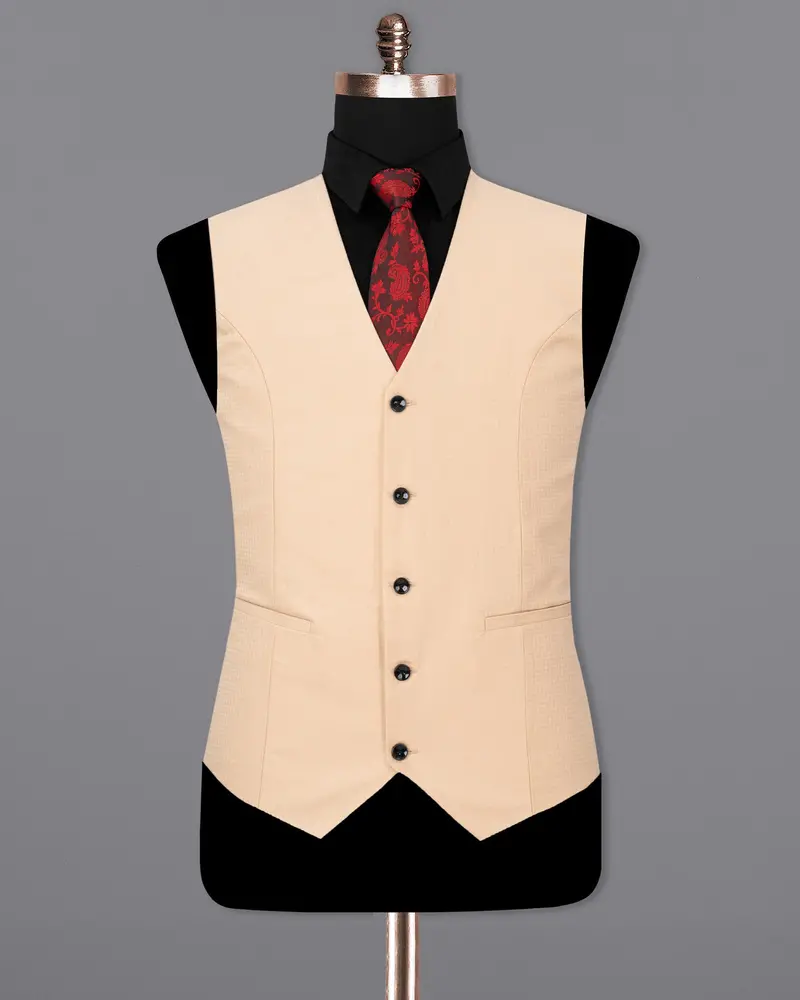 Desert Sand Cream Micro Checkered Waistcoat 2