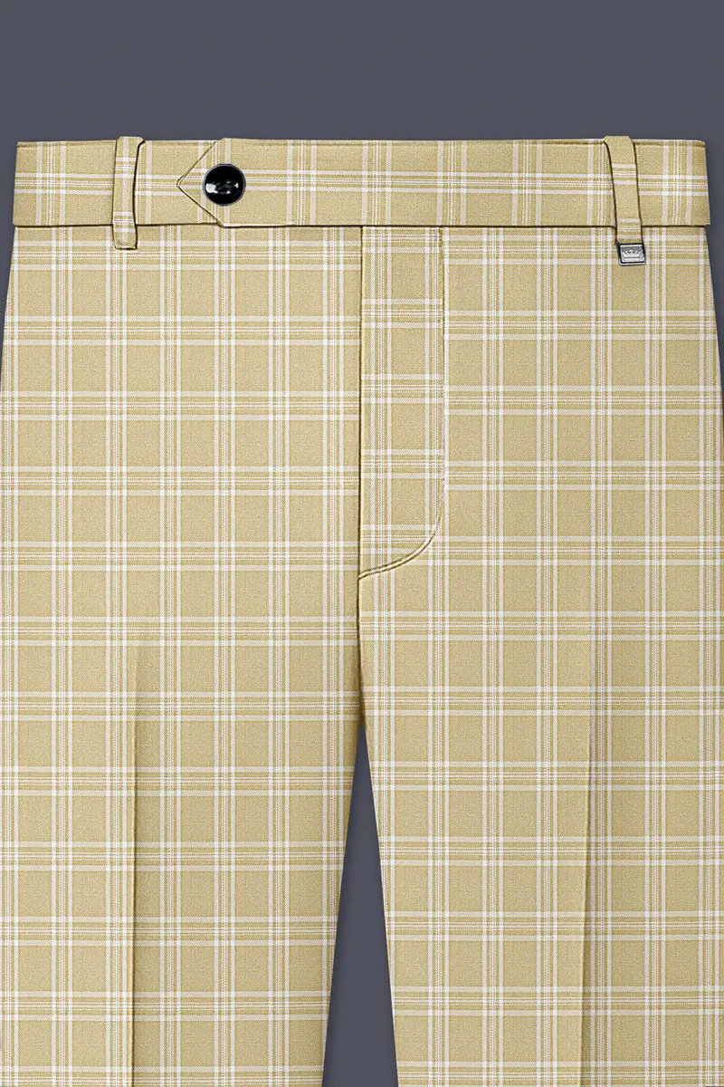 Desert Sand Cream Plaid Wool Blend Double Breasted Suit 12