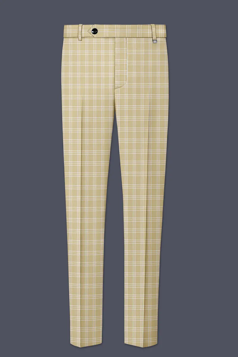 Desert Sand Cream Plaid Wool Blend Double Breasted Suit 13