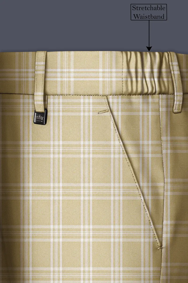 Desert Sand Cream Plaid Wool Blend Double Breasted Suit 15
