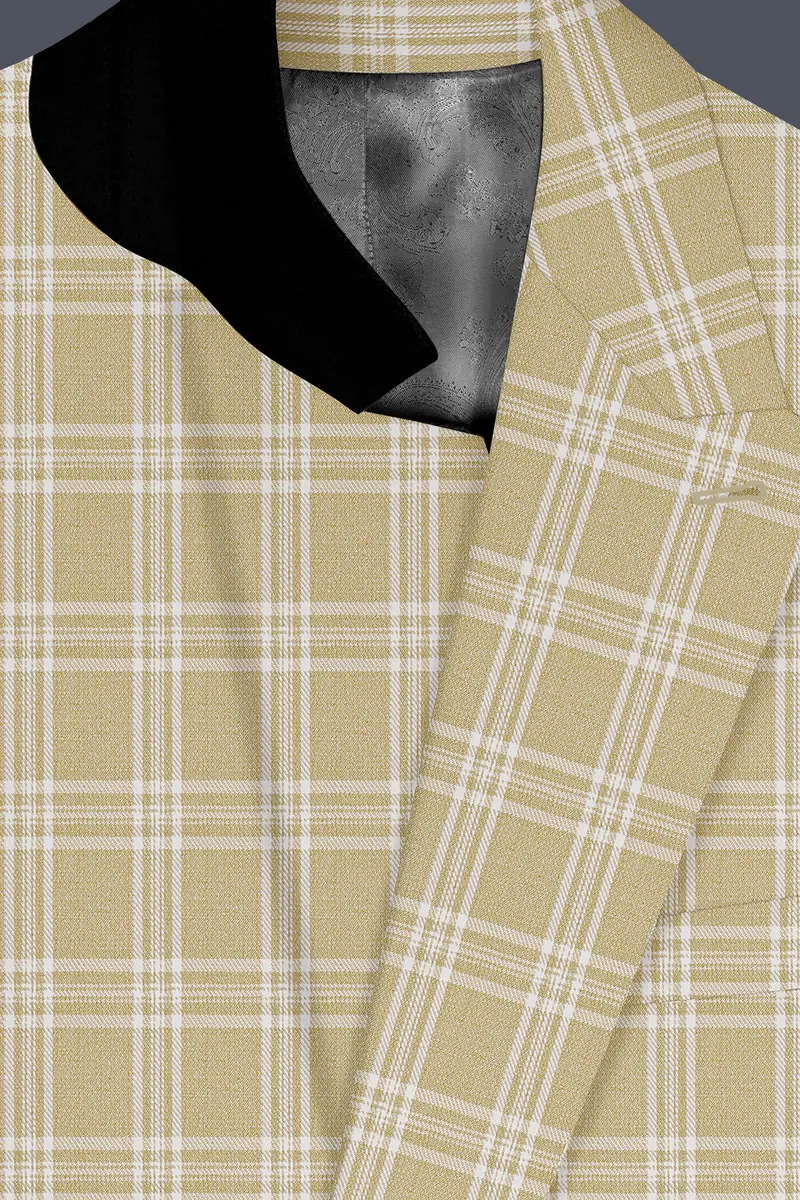 Desert Sand Cream Plaid Wool Blend Double Breasted Suit 5