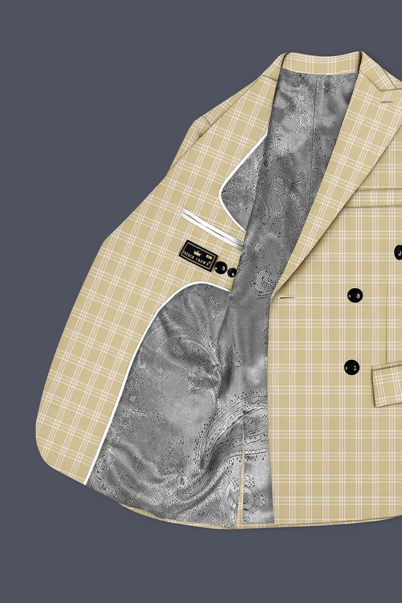 Desert Sand Cream Plaid Wool Blend Double Breasted Suit 6