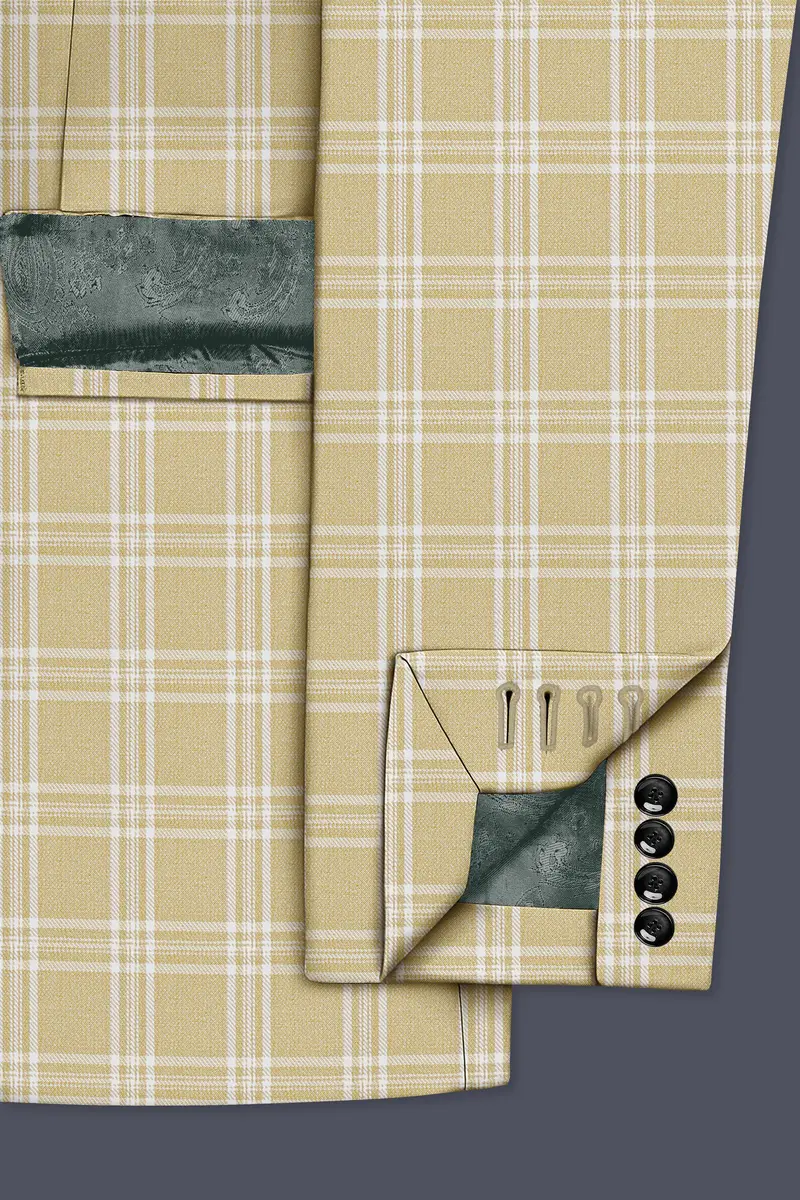 Desert Sand Cream Plaid Wool Blend Double Breasted Suit 7