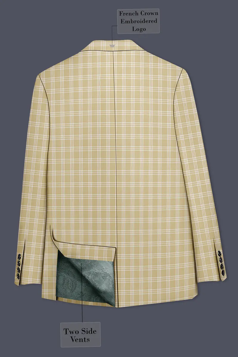 Desert Sand Cream Plaid Wool Blend Double Breasted Suit 9