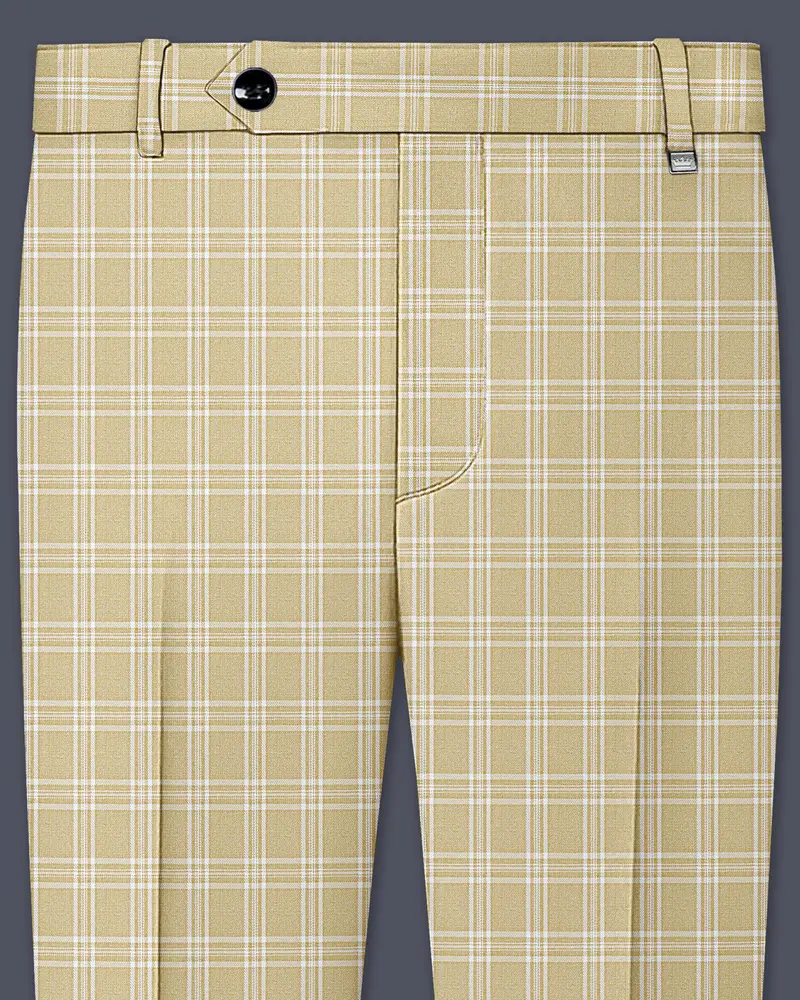 Desert Sand Cream Plaid Wool Blend Pant 1