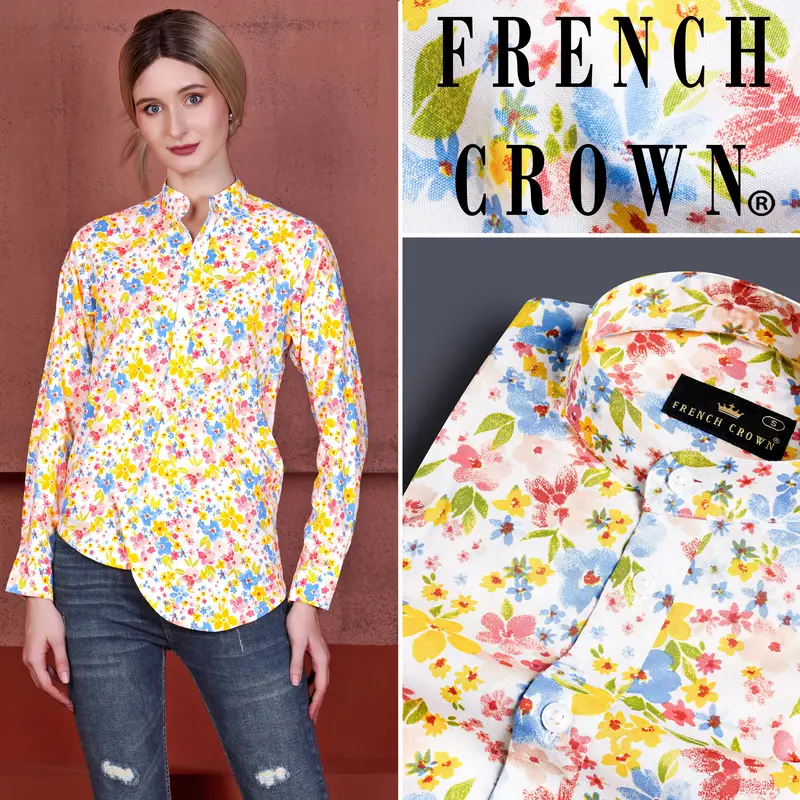 Desert Storm Cream And Golden Fizz Yellow Multicolour Ditsy Printed Premium Cotton Designer Shirt 1