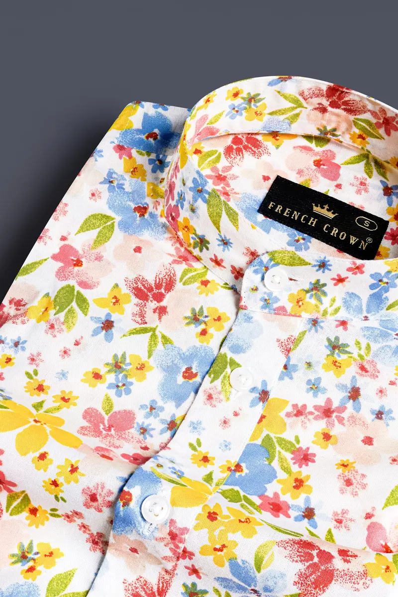 Desert Storm Cream And Golden Fizz Yellow Multicolour Ditsy Printed Premium Cotton Designer Shirt 2