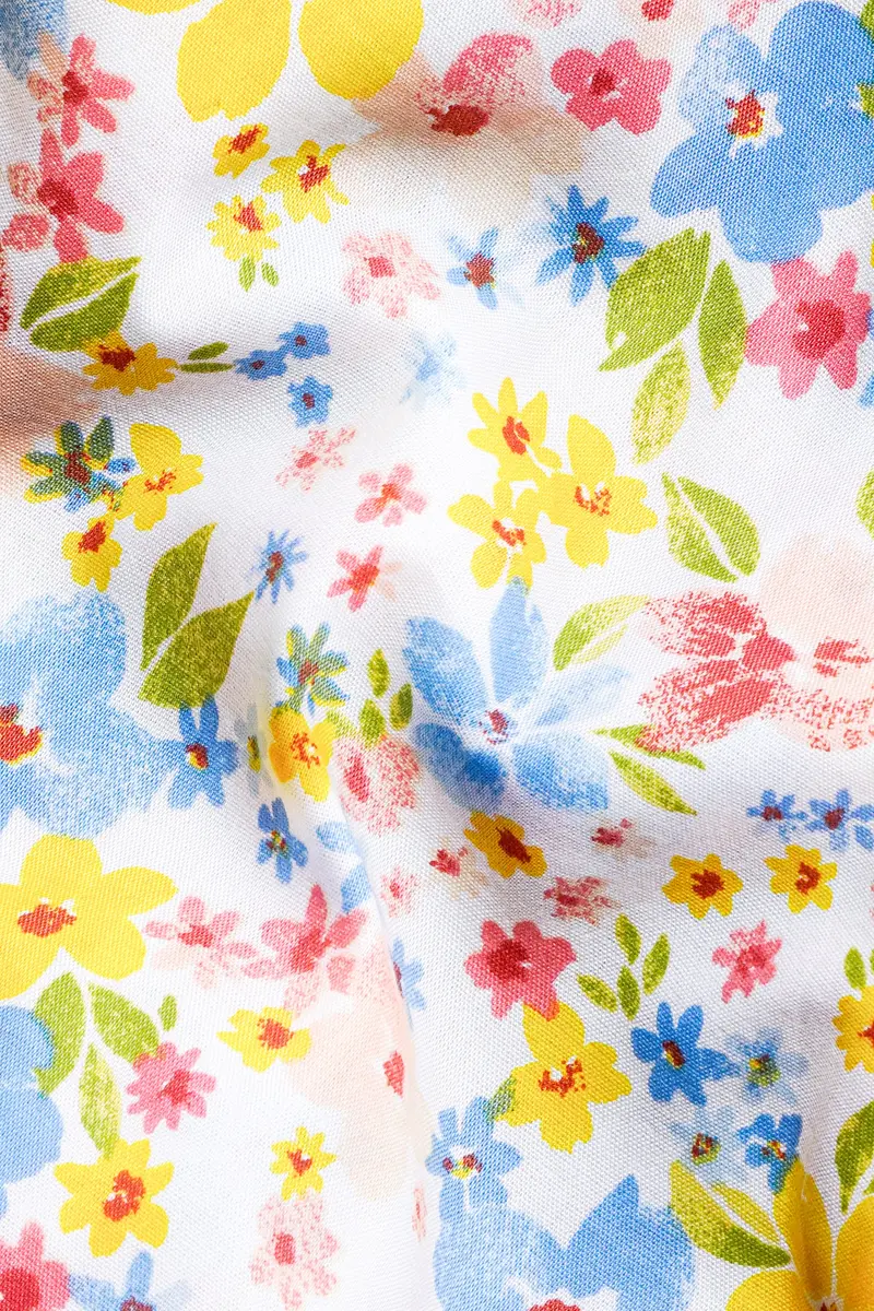 Desert Storm Cream And Golden Fizz Yellow Multicolour Ditsy Printed Premium Cotton Designer Shirt 3