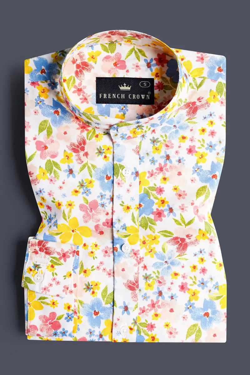 Desert Storm Cream And Golden Fizz Yellow Multicolour Ditsy Printed Premium Cotton Designer Shirt 4