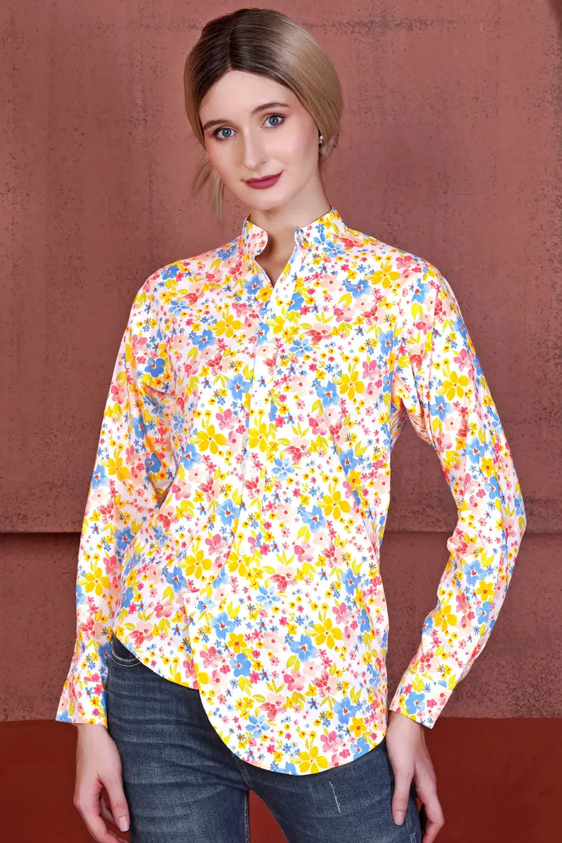 Desert Storm Cream And Golden Fizz Yellow Multicolour Ditsy Printed Premium Cotton Designer Shirt 5