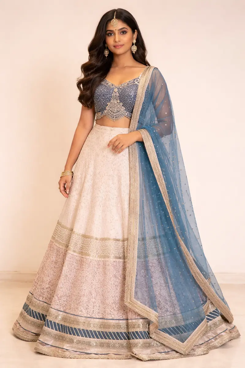 Diadem Women Beige Silk Lehenga Choli Embroidered Designer Wedding Festive Wear 1