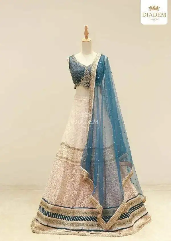 Diadem Women Beige Silk Lehenga Choli Embroidered Designer Wedding Festive Wear 2