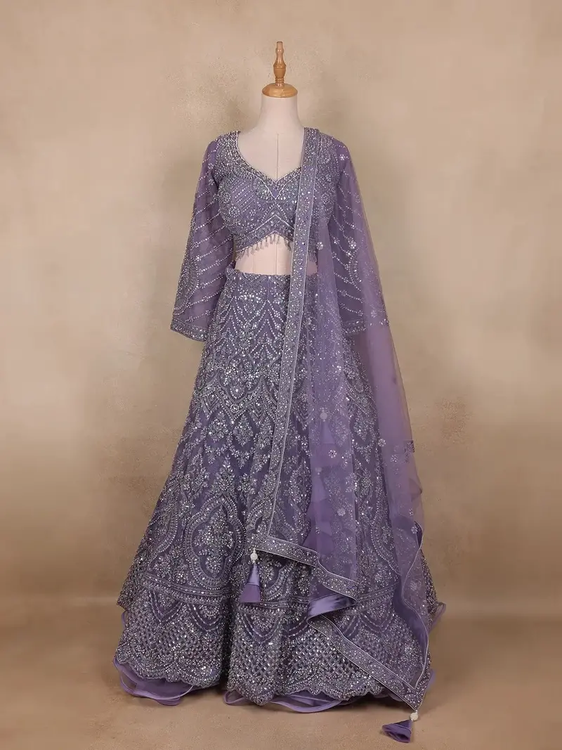 Diadem Women Lavender Net Lehenga Choli Heavy Embroidered Designer Wedding Wear Set 2