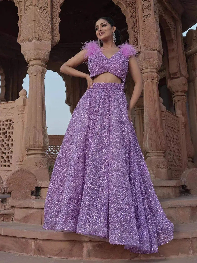 Diadem Women Lavender Sequin Lehenga Choli Designer Party Wear Embellished Ethnic Set 1