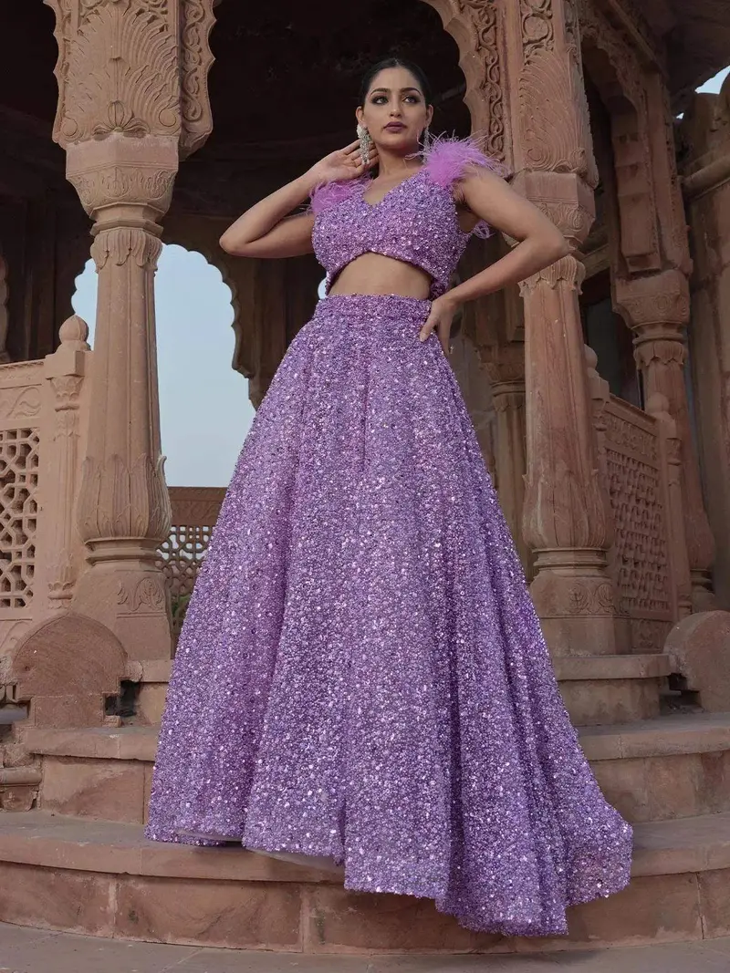 Diadem Women Lavender Sequin Lehenga Choli Designer Party Wear Embellished Ethnic Set 2