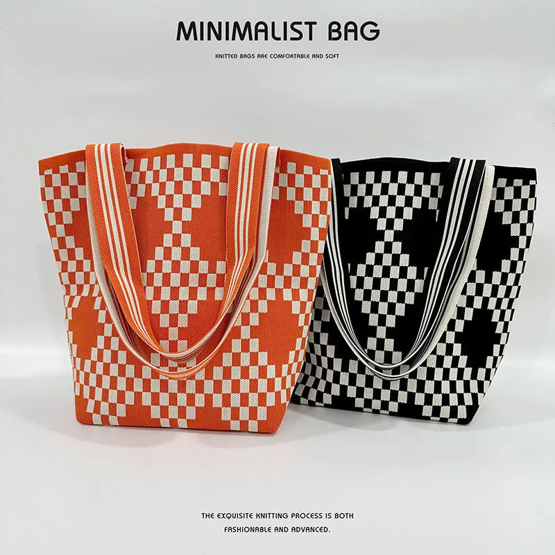 Diamond Lattice Large Capacity Shoulder Bag Handbag Knitted Bag 1