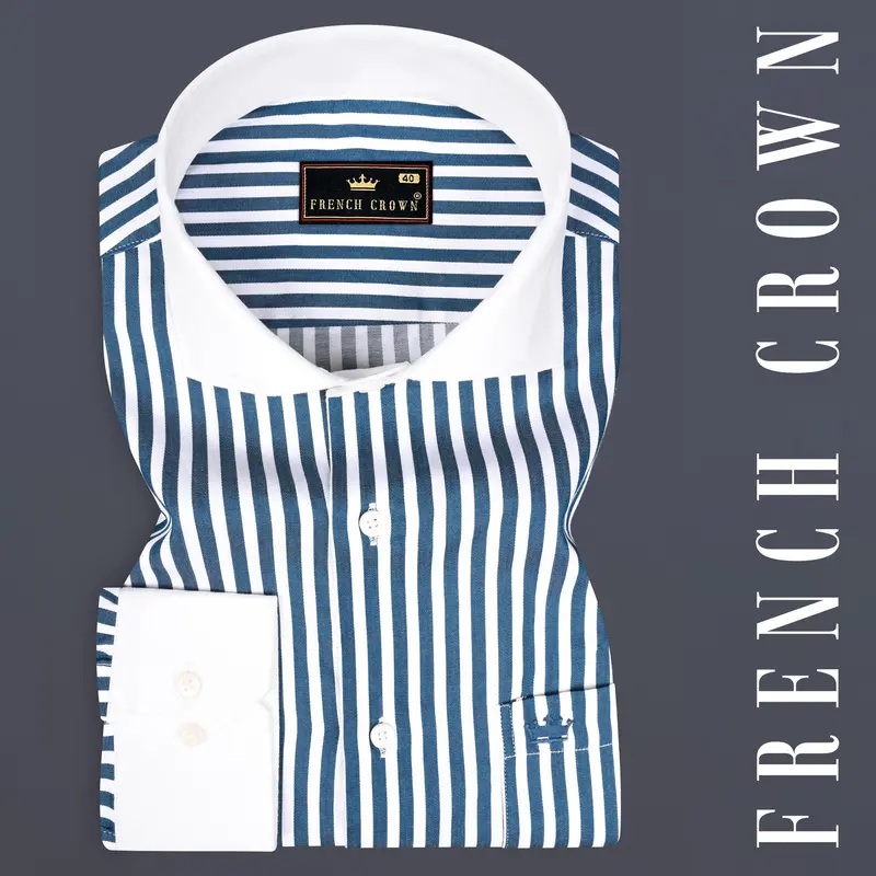 Dianne Blue And Bright White Striped Royal Oxford Premium Cotton Shirt 1