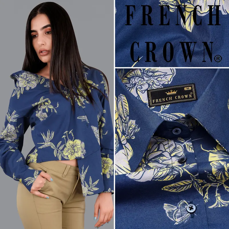 Dianne Blue Floral Printed Premium Cotton Shirt 1