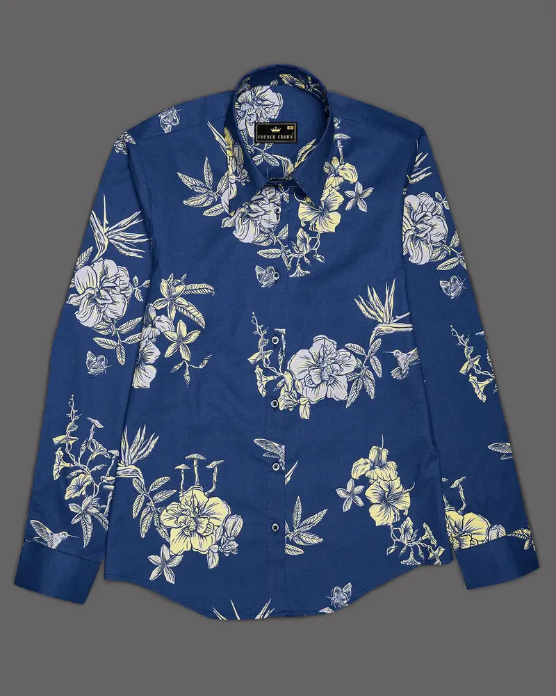Dianne Blue Floral Printed Premium Cotton Shirt 2