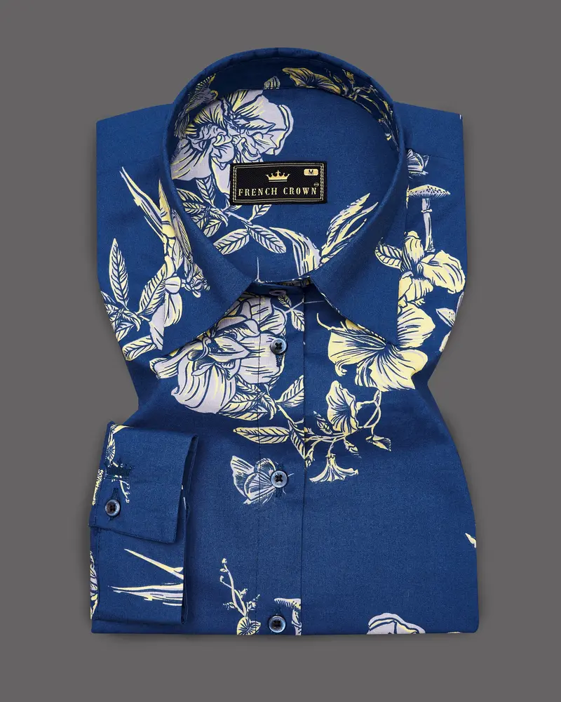 Dianne Blue Floral Printed Premium Cotton Shirt 4