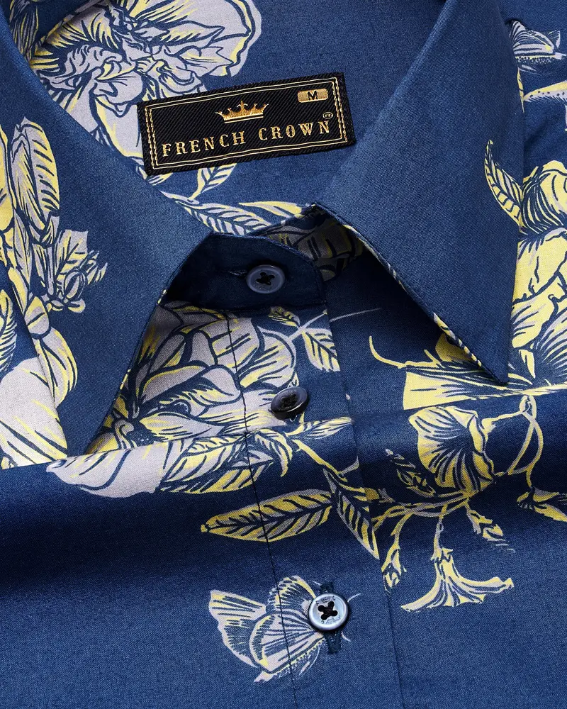 Dianne Blue Floral Printed Premium Cotton Shirt 5