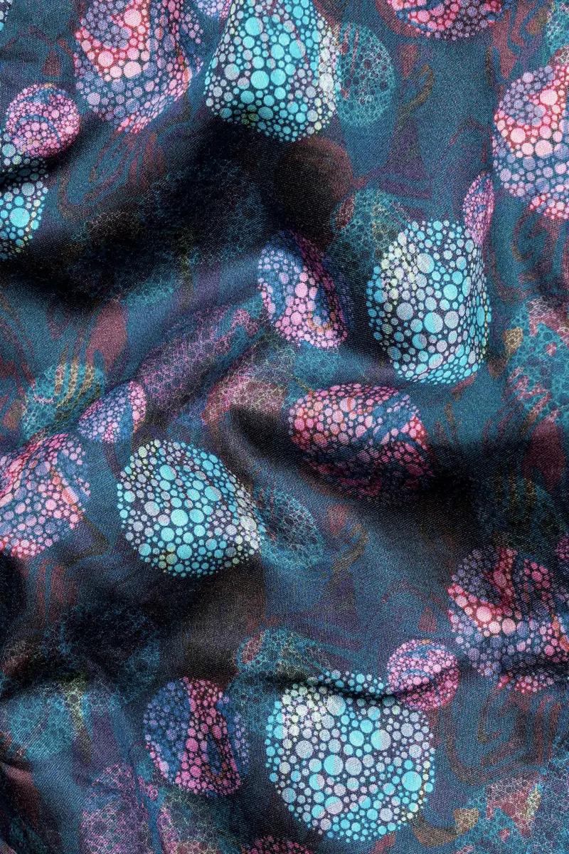 Dianne Blue With Turquoise Blue Abstract Printed Premium Cotton Crop Shirt 3