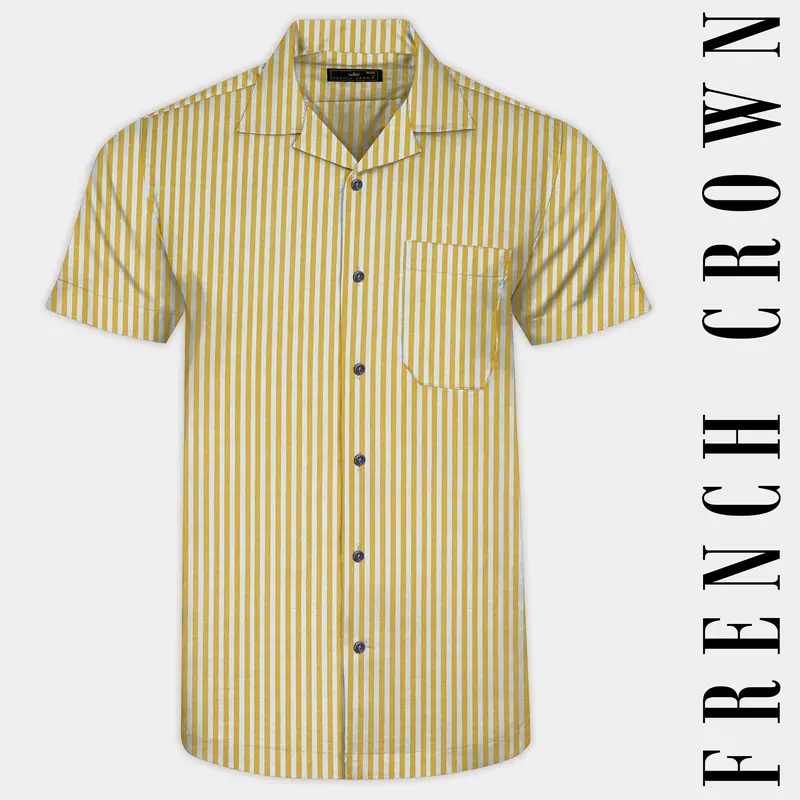 Dijon Yellow And Selago Gray Striped Premium Cotton Shirt 1
