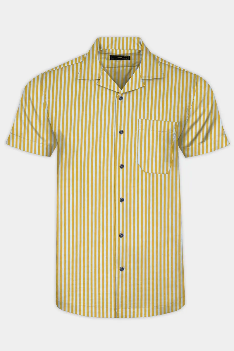 Dijon Yellow And Selago Gray Striped Premium Cotton Shirt 2