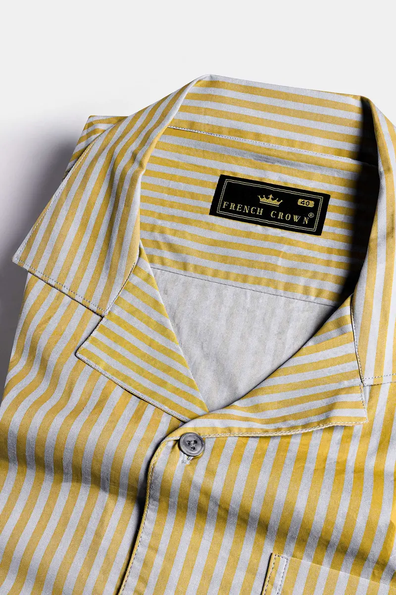 Dijon Yellow And Selago Gray Striped Premium Cotton Shirt 4