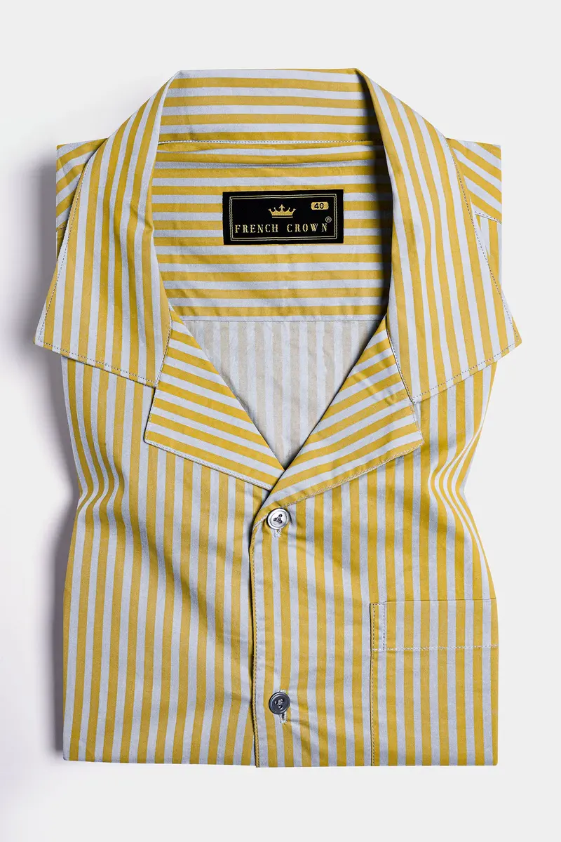 Dijon Yellow And Selago Gray Striped Premium Cotton Shirt 5