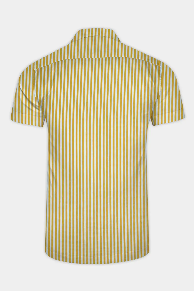 Dijon Yellow And Selago Gray Striped Premium Cotton Shirt 6