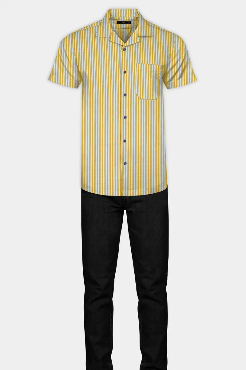 Dijon Yellow And Selago Gray Striped Premium Cotton Shirt 7