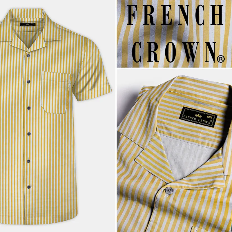 Dijon Yellow And Selago Gray Striped Premium Cotton Shirt 9
