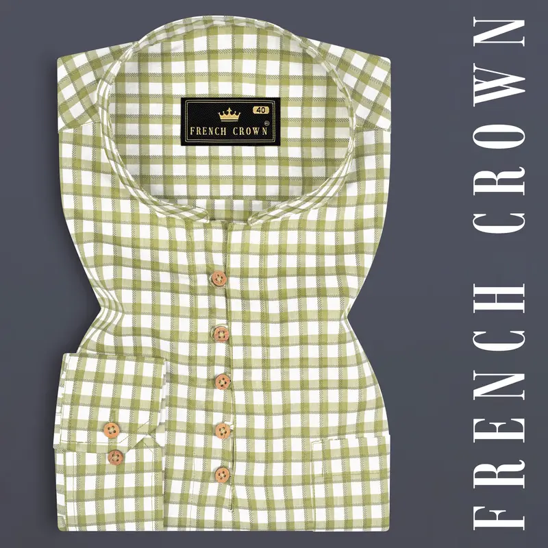 Dingley Green Checkered Dobby Textured Premium Giza Cotton Shirt 1