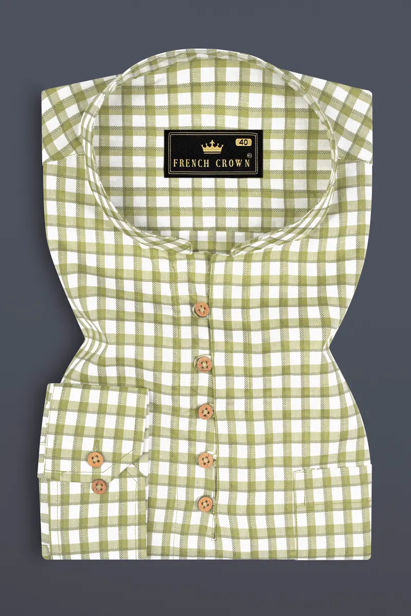 Dingley Green Checkered Dobby Textured Premium Giza Cotton Shirt 2