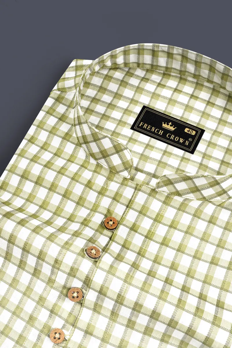 Dingley Green Checkered Dobby Textured Premium Giza Cotton Shirt 4