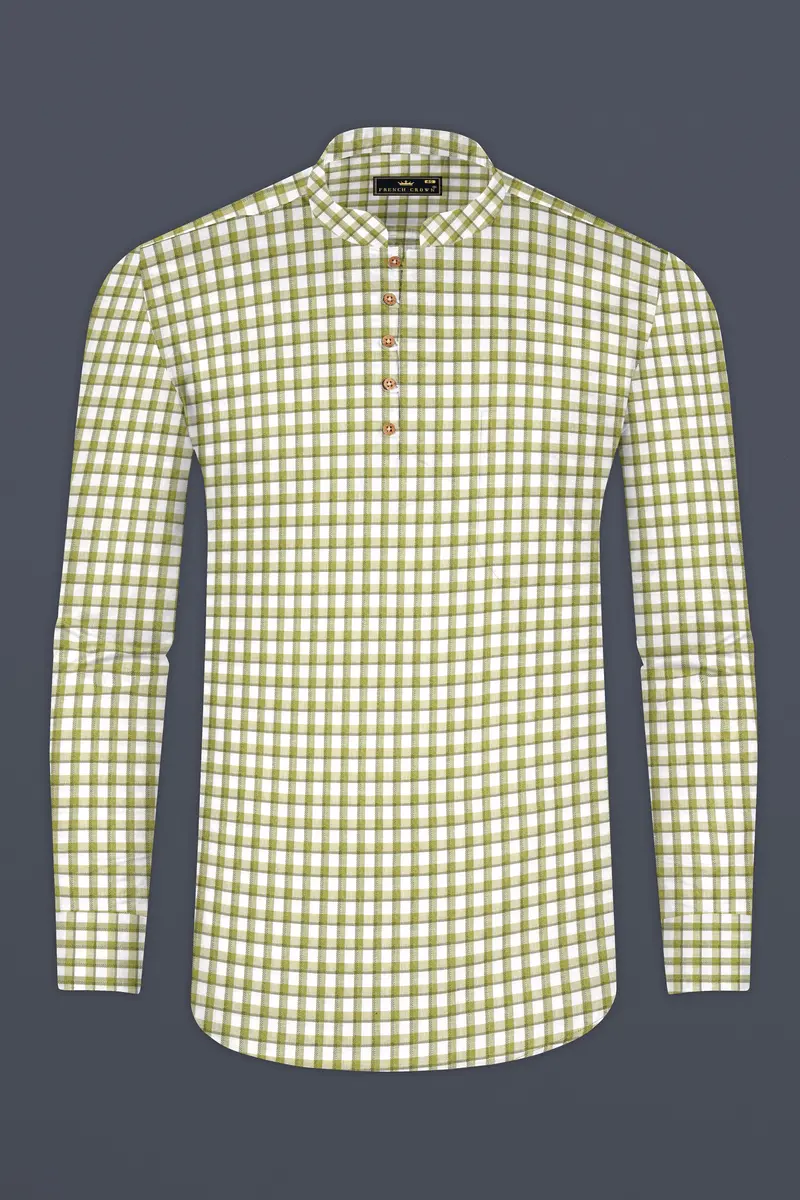 Dingley Green Checkered Dobby Textured Premium Giza Cotton Shirt 5
