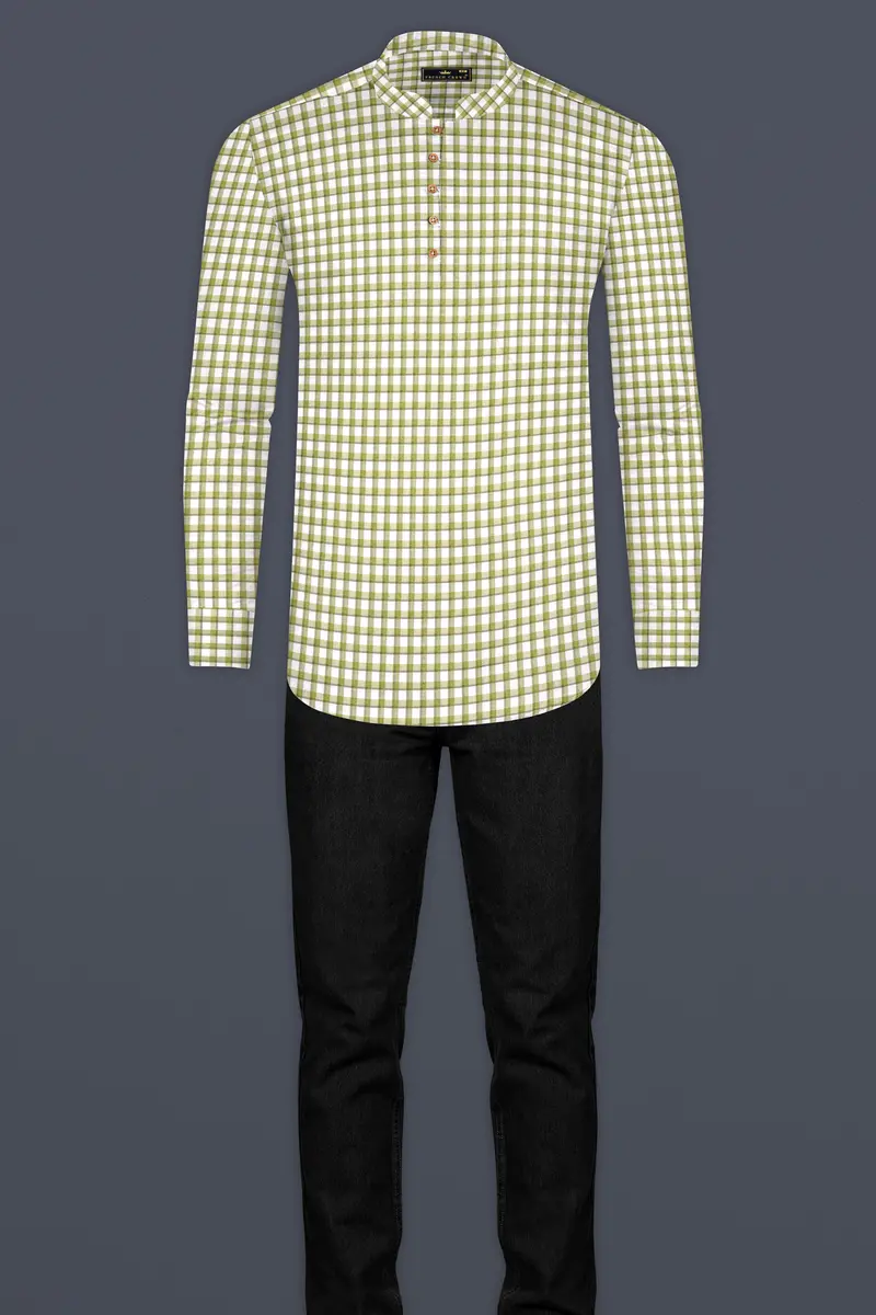 Dingley Green Checkered Dobby Textured Premium Giza Cotton Shirt 7